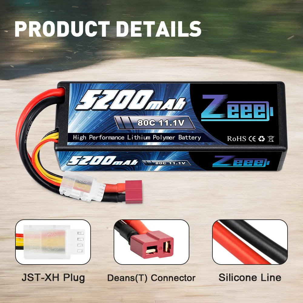 Zeee 11.1V 80C 5200mAh 3S Lipoバッテリー (DEANSコネクタ付き) RCカーボートトラックヘリコプター飛行機レーシング用ハードケースバッテリー