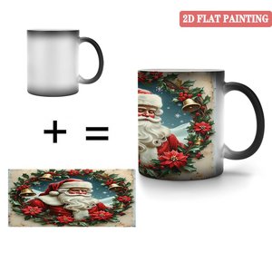 Frosted Black 11oz <b>Ceramic</b> <b>Mug</b> Color Changing Magic Cup Christmas Santa Design 2D Flat Painting - Product Image 4
