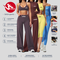 Ensemble assorti de vêtements de sport pour le yoga, col licou, effet ventre plat, taille haute, couleurs contrastées, vente en gros directe usine, pour le marché international