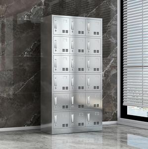 Armoire de rangement moderne en acier inoxydable à 18 portes avec serrure à clé, casier à vêtements avec étagères, assemblage requis - Product Image 2