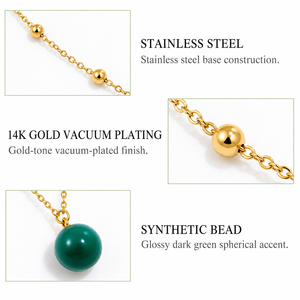 Collar de Cadena de Acero Inoxidable Chapado en Oro con Cuentas y Colgante de Cuentas Sintéticas Verde Oscuro - Product Image 2