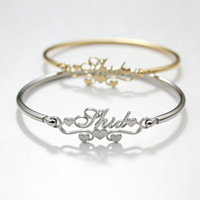 Pulsera Elegante y Sencilla para Mujer Haomi, Nombre Personalizado, Pulsera de Acero Inoxidable Brillante Personalizada para Mujer