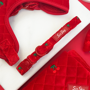 シンスカイ チェリー刺繍入り犬用ハーネスセット キルティングベルベット犬用ハーネス 調節可能な犬用ハーネスとリードセット - Product Image 3