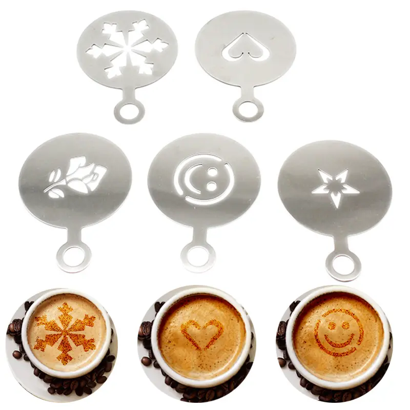 Noël 2023 5 pièces réutilisable Barista café Latte Art modèles en acier inoxydable café décoration pochoirs ensembles