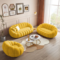 Ensemble de canapés minimalistes pour salon, en tissu bouclé, forme citrouille, Lazy Puff, 3+2+1 places
