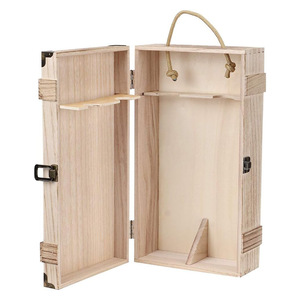 Caja de Madera para Vino, Almacenamiento para Dos Botellas, Madera de Pino, Embalaje de Regalo Portátil, Forma Rectangular, Uso Artesanal - Product Image 5