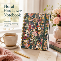 Carnet à spirale personnalisé en gros avec couverture rigide florale, bande élastique, impression numérique, papier fantaisie et artistique pour bureau, école, cadeau