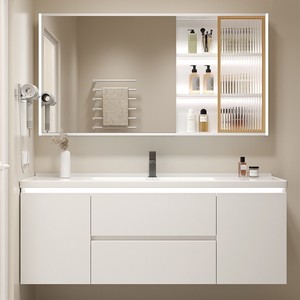 Modern Design Freestanding Ceramic Basin Rectangle Bathroom <b>Vanity</b> Imitative Oak - Product Image 3