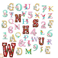 Magnifiques patchs brodés thermocollants autocollants de 3,5 cm, 4,5 cm, 5 cm, 6 cm, 6,5 cm, lettres de A à Z, chiffres de 0 à 9, fleurs et alphabets