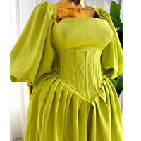 Robe Midi Plissée Décontractée et Sexy en Coton pour Femme Grande Taille avec Col Carré et Manches Lanterne, Modèle Automne de Qualité