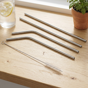 Reusable Stainless steel <b>Drinking</b> <b>Straws</b> 4 Pack With Cleaning Brush Minimalist Bar Accessories - Product Image 2