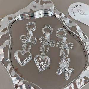 Fashion Girls Car Key Decoration <b>Silver</b> Plated Heart Bowknot Charm Keychain Acrylic <b>Balloon</b> Dog Keychain for Women Handbags - Product Image 3