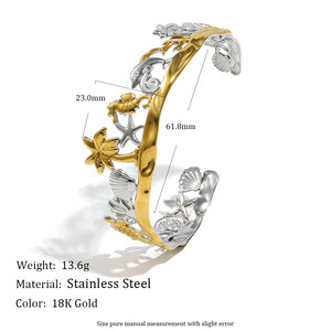 Stainless Steel 18K <b>Gold</b> Plated Ocean Series Hollow Open Cuff <b>Ring</b> And Bangle <b>Set</b> Starfish Seashell Fashion Jewelry For Women - Product Image 4