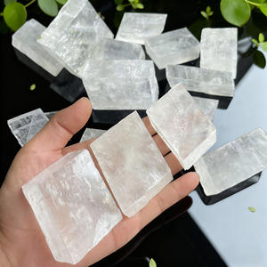 حجر الكوارتز الكريستالي الطبيعي الخام، حجر الكالسيت الأبيض الشفاف المربع الشكل، حجر أيسلندي مصقول - Product Image 4