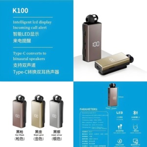 Écouteurs sans fil <span class=keywords><strong>K100</strong></span> avec lecteur MP3 carte TF, affichage numérique LED de la batterie, casque mono pour réunions - Product Image 6