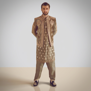 2022 New Heavy Embroidery Indowestern Dress with XL Size <b>Pants</b> on Velvet & Silk Fabric Men's Suits & Blazer>Men's Suits - Product Image 4