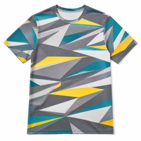 T-shirt pour homme en popeline 3D AOP avec motif, 100% polyester, cyan gris pierre, jaune, séchage rapide, respirant, col rond, prêt à être expédié