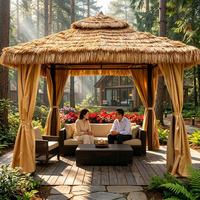 Pavillon de jardin de style campagnard en acier thermolaqué, direct usine, avec mobilier (table, chaise, banc), rangement et rideau