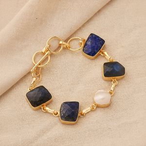 Pulsera de Lujo Chapada en Oro con Múltiples Piedras – Pulsera de Lapislázuli, Labradorita y Perla para Mujer - Product Image 1