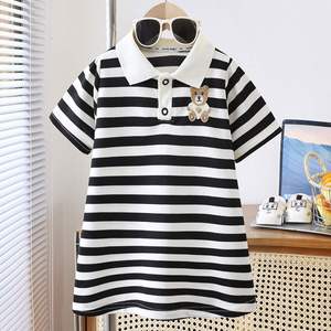 Kızın çocuk yaz elbisesi Net kırmızı moda kolej çocuk siyah beyaz çizgili kadın hazine örme Polo etek - Product Image 2