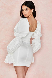 Bianco A <span class=keywords><strong>Maniche</strong></span> <span class=keywords><strong>Lunghe</strong></span> di Modo Delle Signore <span class=keywords><strong>Vestito</strong></span> di un pezzo Low-cut Backless Sexy Stretto Increspato Abiti Casual - Product Image 3