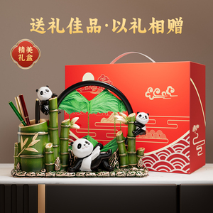 Lindo Portalápices de Panda, Organizador de Escritorio de Bambú con Pintura de Arena, Decoración de Oficina de Estilo Chino, Regalo - Product Image 5