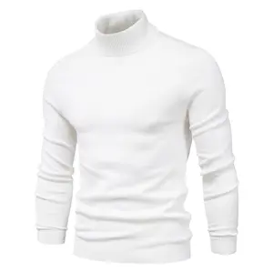 Suéter de cuello alto con logotipo personalizado para hombre, jersey de invierno de Color sólido, suéteres informales de cuello alto, suéter de cuello alto para hombre