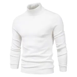 Suéter de cuello alto con logotipo personalizado para hombre, jersey de invierno de Color sólido, suéteres informales de cuello alto, suéter de cuello alto para hombre - Product Image 1