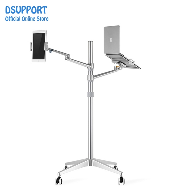 Full Rotation 3-in-1 Dual Arm Office Floor Stand UP-9LN Aluminum Alloy Mobile/Tablet/Laptop Stand with Lapdesk Bracket