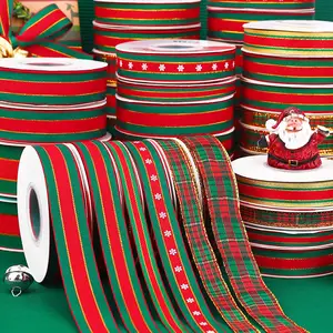 Ruban de couleurs vert rouge de Noël de vente au comptant pour la décoration de projet d'artisanat d'arc d'emballage de cadeau