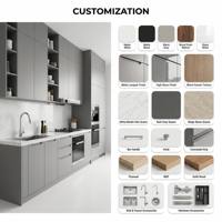 Ensemble d'armoires de cuisine modernes sur mesure, fabrication directe d'usine, conception OEM ODM, structure en bois massif, panneaux de porte en mélamine pour projets de villas