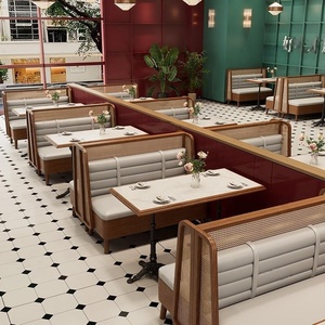Ensemble de mobilier de <span class=keywords><strong>restaurant</strong></span> et de bar : canapé, banquette, table et chaises, en bois massif, style commercial classique <span class=keywords><strong>chinois</strong></span>, avec plateau en marbre et structure métallique, pour <span class=keywords><strong>salon</strong></span> de bar, confortable - Product Image 2