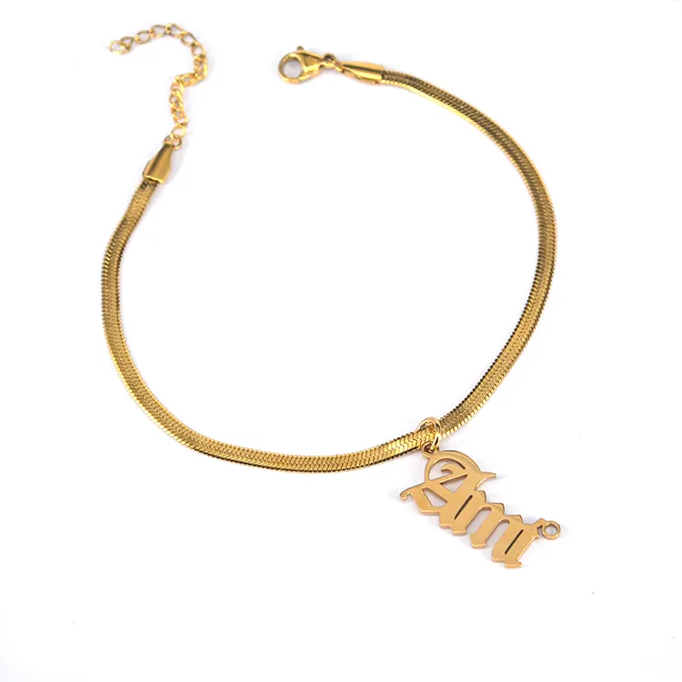 Stainless Steel Gold Plated Snake Chain Personalised Name Anklet