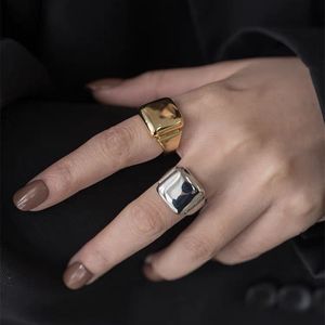 S925 Pure Silver Geometric Square <b>Ring</b> Open <b>Adjustable</b> Unisex Everyday Wear Jewelry - Product Image 1