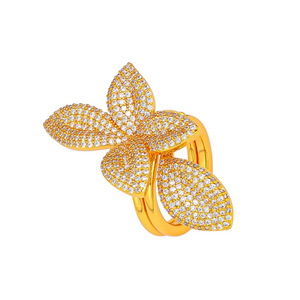 Anillo de Dedo Índice Abierto de Cobre Electrochapado con Diamantes Completos y Diseño de Hojas Florales Novedoso, Estilo Europeo Americano, de Nicho y de Moda - Product Image 5