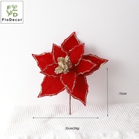 Hochwertiger Künstlicher Samtstoff Weiß Rot Weihnachtsglitzer Perlenblume Handgefertigt für Hochzeit Weihnachtsbaum Heimdekoration