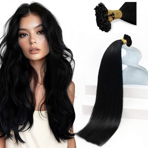 Extensiones de Cabello Remy de Doble Trama con Punta en <span class=keywords><strong>U</strong></span> de 12-28 Pulgadas, Color Negro Intenso, Punta en K Suave, Aspecto Natural, para Cabello Fino de Mujer - Product Image 1