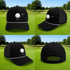 Custom <b>Waterproof</b> 5 Panel PVC Patch Logo Gorras Golf <b>Hat</b> High Quality Laser Cut Hole Perforated Baseball Cap - Product Image 3