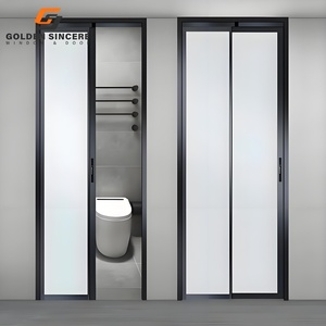 Porte intérieure moderne personnalisée pliante à double vitrage PD Nouveau design de porte coulissante pivotante pour salle de bain en aluminium PT pour la maison et la villa - Product Image 4