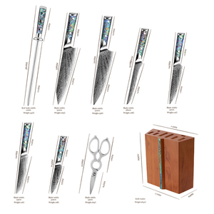 Bộ dao bếp Nhật Bản Grandsharp Damascus AUS10 gồm dao đầu bếp, dao Kiritsuke, dao đa năng, dao chặt xương, dao gọt hoa quả, dao cắt thịt, cán bằng vỏ bào ngư - Product Image 5