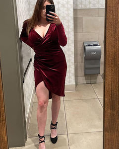 Colección de otoño para damas maduras, vestido ajustado de terciopelo dulce minimalista, bonito vestido hasta la rodilla, cadera, cóctel, banquete, fiesta - Product Image 4