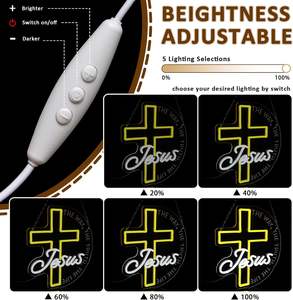 Croix néon LED « Voie de Jésus, la vérité de la vie ». Convient aux salons et aux églises. Famille. Bureau. Enseignes néon personnalisées sur le thème religieux - Product Image 4