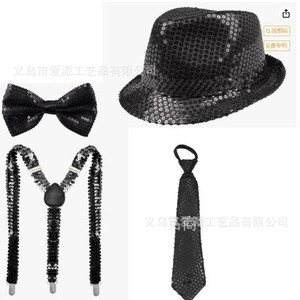 Kit de Sombrero con Lentejuelas para Actuaciones en Escenario para Hombre, Tirantes Amarillos, Corbata, Pajarita, Guantes, Accesorio de Moda para Adultos - Product Image 4