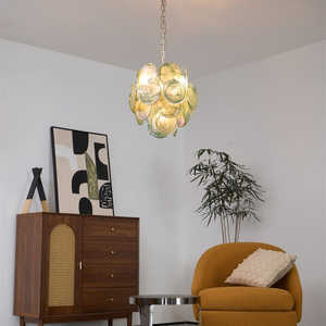 Lustre italien en verre de Murano de style moderne du milieu du siècle, soufflé à la main, en verre vert, texture en spirale, lustre en verre haut de gamme de la région de la <span class=keywords><strong>Loire</strong></span> - Product Image 2