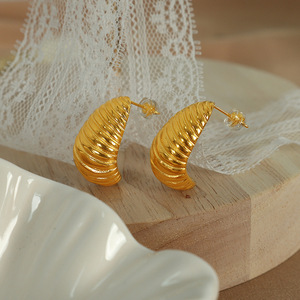 European American Fashion Gold Plated Irregular Spiral <b>Stud</b> Earrings Women <b>Titanium</b> Steel Earrings - Product Image 1