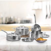 Ensemble de casseroles de haute qualité en acier inoxydable à motif martelé moderne, 8 pièces, fond antiadhésif pour cuisinière à induction, avec couvercle en verre