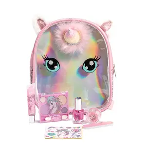 Großhandel Mädchen Kosmetik Rucksack Kit Schöne Spielzeug Kinder Pflege Bio Natur Einhorn Nette Tasche Ungiftige Kinder Make-up Set