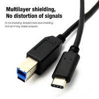 Kabel USB Type C ke USB 3.0 Type B 3A Pengisian Cepat PVC Berlapis Tembaga Berpelindung Foil untuk Komputer Kamera