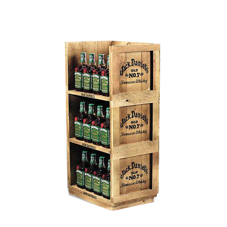 Customized Double Sided Solidwood Material Display Stand for Tequila Wooden Wine Side Brander for Grocery — view 2