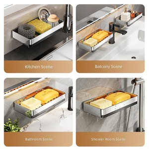 Porte-savon en acier inoxydable avec plateau d'égouttage amovible, adhésif, sans perçage, support mural pour savon pour douche et salle de bain - Product Image 6